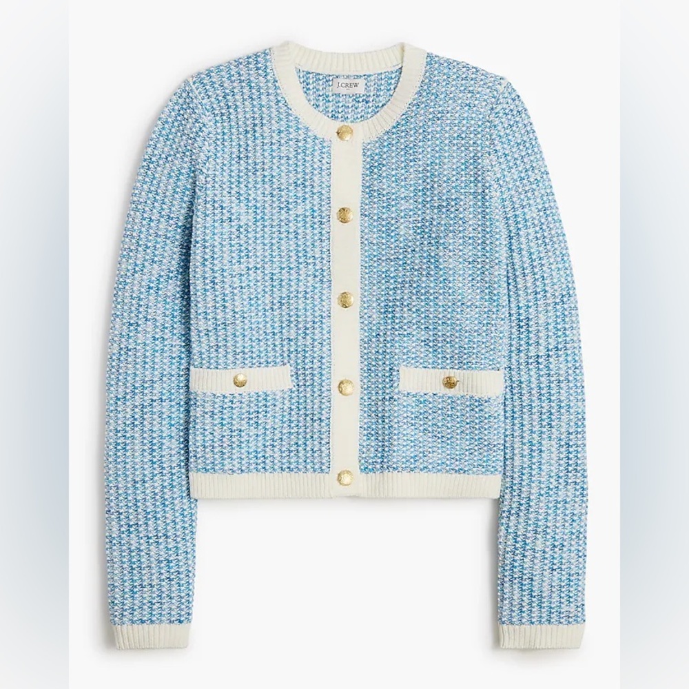 J. Crew Blue and Cream Cardigan Sweater - Size XL